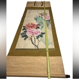 VTG 70" Original Chinese Hanging Oriental Painting Paper on Silk Scroll Signed